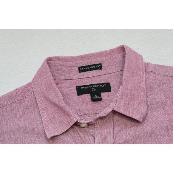 Banana Republic Linen Standard Fit Button Up Shirt Pink Long Sleeve Mens Large - Picture 6 of 7